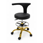 Load image into Gallery viewer, Black Salon Stool with Armrest, Gold Base &amp;amp Footrest