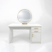 Double Sided Glam White and Gold Vanity Table with LED Light Mirror