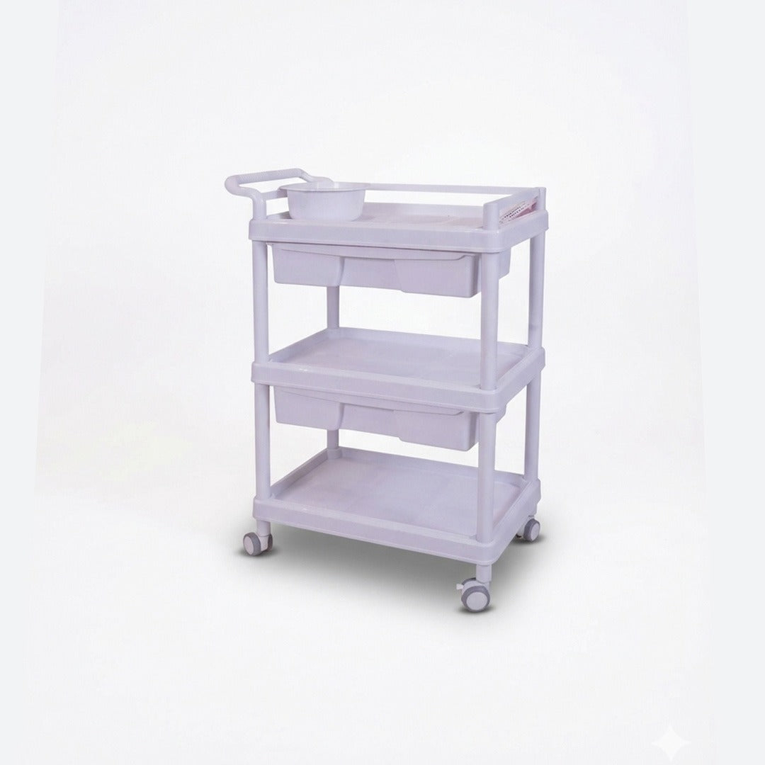3-Tier Rolling Salon Trolley with Storage Drawers